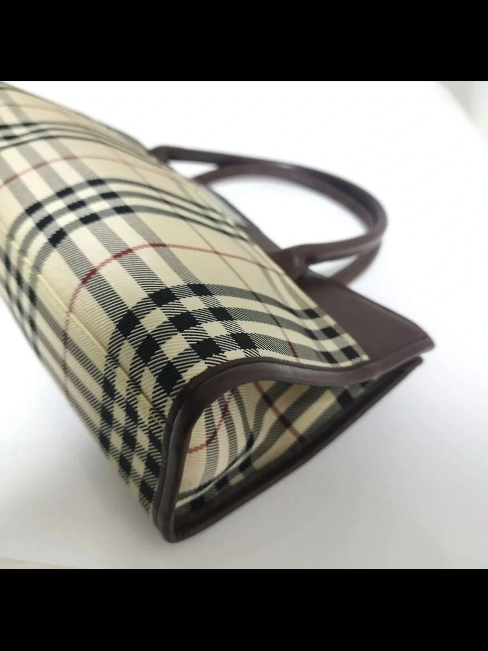 Burberry Plaid Top-Handle Satchel in Cream and Brown